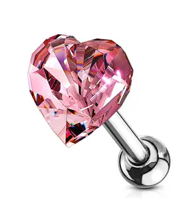 16G Pink Heart Cartilage Barbell