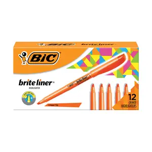 BIC Brite Liner Highlighters, Chisel Tip, 12-Count Pack of Orange Highlighters, Ideal Highlighter Set for Organizing and Coloring