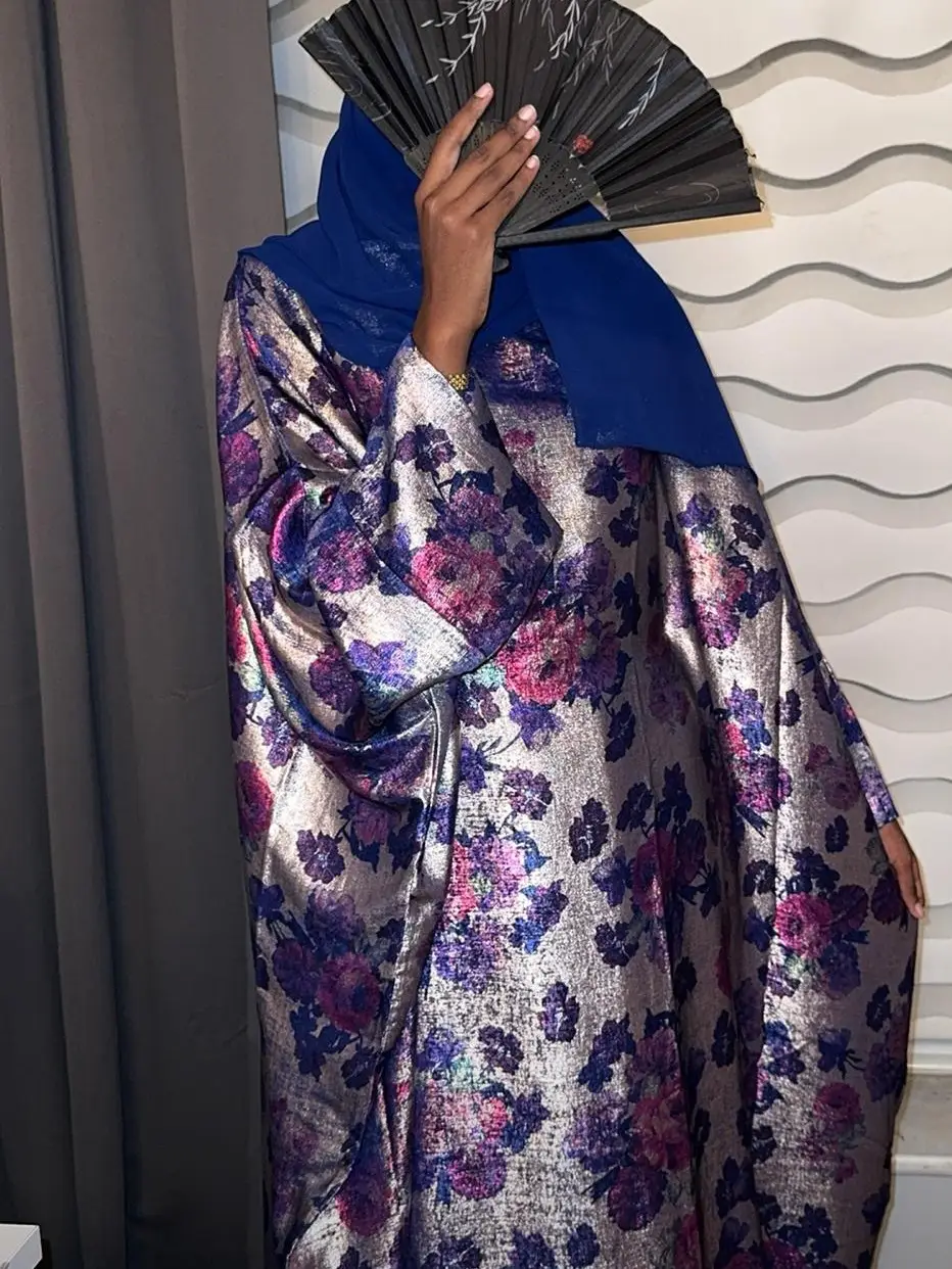 Nadia Abaya Flower - Elegant Floral Design Abaya with Rich and Detailed Flower Embellishments in Rich Blue Maroon Green and Silver for All Seasons