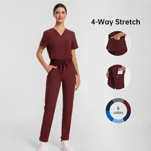Women Burgundy Essential Scrub Set Kung Fu scrubs