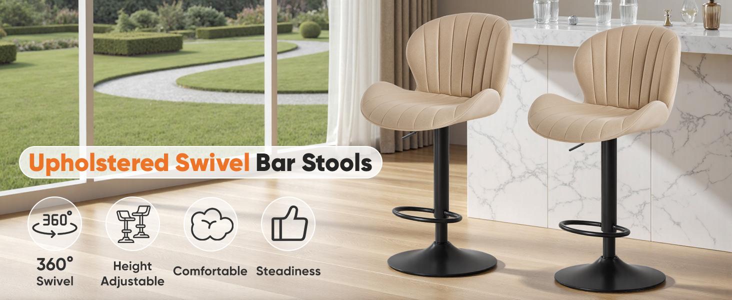 Bar Stools, Modern Swivel Bar Chairs, Adjustable Fabric Upholstered Barstools Counter Height with Backrest for Bar, Kitchen Island, Dining Room Bar Stools, Modern Swivel Bar Chairs, Adjustable Fabric Upholstered Barstools Counter Height with Backrest for Bar, Kitchen Island, Dining Room