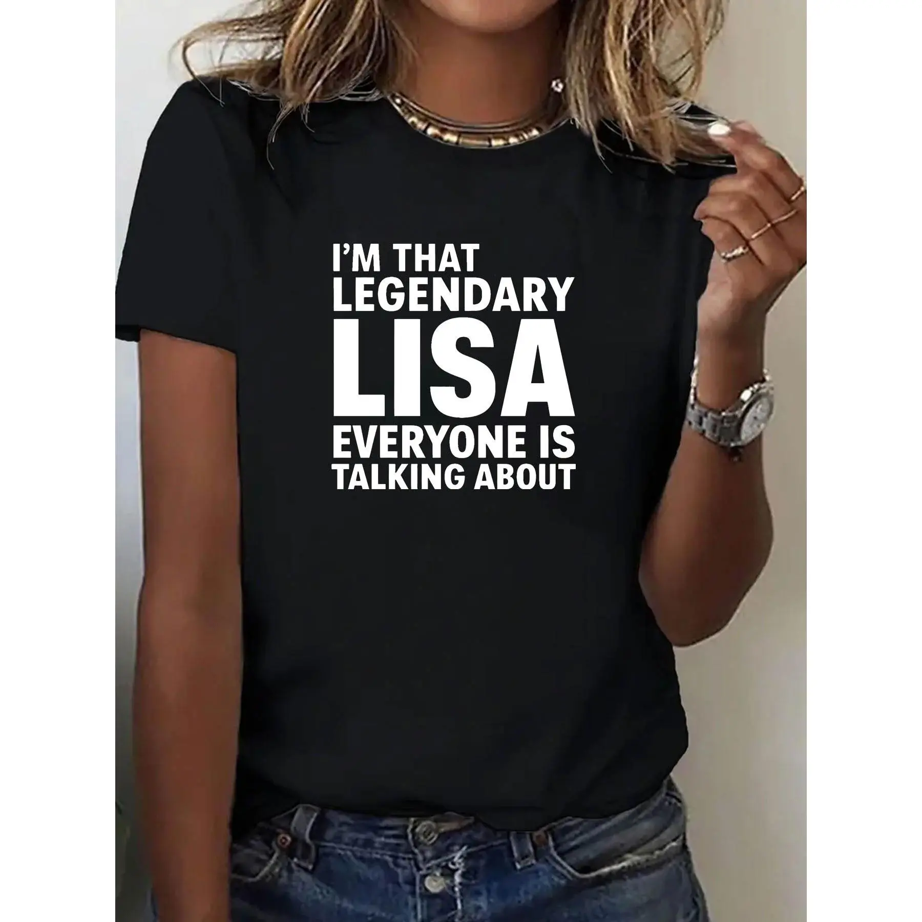Women's Black Short Sleeve T-Shirt - I'm That Legendary Lisa Print - 100% Cotton Crew Neck Casual Tee