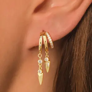 Tewiky Greenish Spring Jewelry 3 C-shaped Zircon Smooth Surface Circle Set with Diamonds, Stacked Double-Layer Studded Pendant Earrings Trendy Cubic Zirconia Dainty Jewelry for Women  Party Daily Wear For gifts,Valentine's Day gifts