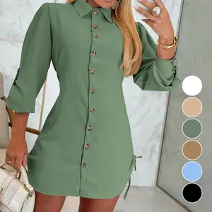 Side Drawstring Button-Down Shirt for Women | Casual Button-Up Shirt with Adjustable Waist | Comfortable Summer Tops