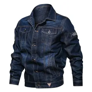 New 2025 Casual Men's Denim Jacket Large Size Multi-Pocket Lapel Trendy Fashionable Jeans Clothing