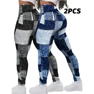 2024 Trendy Women'S Plaid Print Yoga Pants - 2pcs Set, High-Waist, Breathable & Comfortable Fitness and Sports Attire, Tummy Control, Butt Lifting, All-Season Wear Elegant Gym Outfits