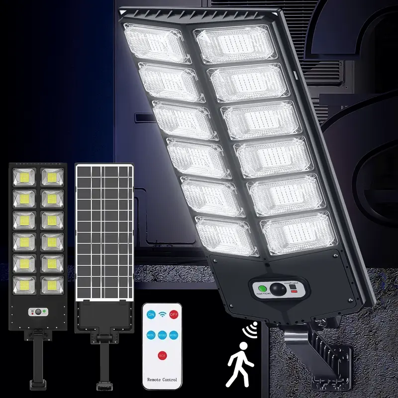 BORNERWHITE Solar Outdoor Street Lights Waterproof, Solar Powered LED Light, Super Bright Street Lightingwith Remote Control and Security Motion Sensor,Solar Commercial Lot Lamp  forParking LotYard,Fence,Outside PathGarageGardenDeck