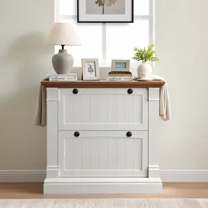 Double Drawer File Cabinet OKD American Style Rustic Desktop Printer Stand Wooden Office Table Multi-Purpose Document Storage Home & Office Use