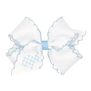 Embroidered Gingham Bunny Moonstitch Bow - Easter Hair Accessory for Girls