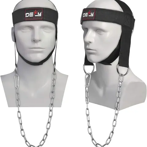 DEFY Neck Harness, Weight Lifting Neck Exerciser - Workout Equipment for Head, Neck Strengthener for Gym Training – Head Exercise for Men Women - Nylon Adjustable Straps with Metal Chain (Black)
