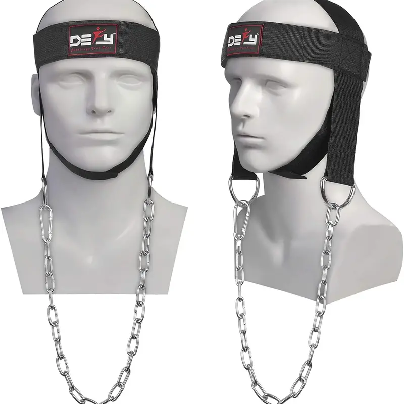DEFY Neck Harness, Weight Lifting Neck Exerciser - Workout Equipment for Head, Neck Strengthener for Gym Training – Head Exercise for Men Women - Nylon Adjustable Straps with Metal Chain (Black)