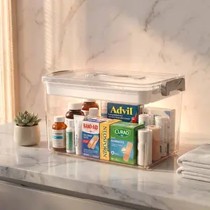 Portable Plastic Medicine Case, Multipurpose Transparent Storage Bin for Sundries & Home Organization