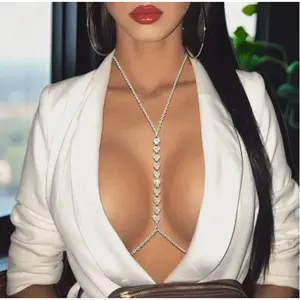 Elegant Bohemian Rhinestone Body Chain for Women Necklace - Sparkling Heart-Shaped Pendant Necklace Vintage Heart Dangling Chains Everyday & Party Wear, Party Accessories | Bohemian Style | Rhinestone Embellishments, Bohemian Jewelry