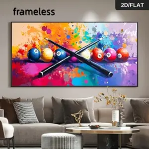 1 modern abstract colored billiards table art canvas print, vibrant billiards and wooden stick design, high-quality wall decoration for living room and bedroom 2D flat printing frameless painting