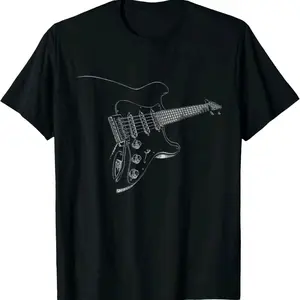 Men’s Electric Guitar Graphic T-Shirt, Minimalist Music Instrument Print Casual Short Sleeve Crew Neck Tee, Soft Breathable Fabric, Comfortable Relaxed Fit Everyday Top, Classic Rock Style Gift Idea