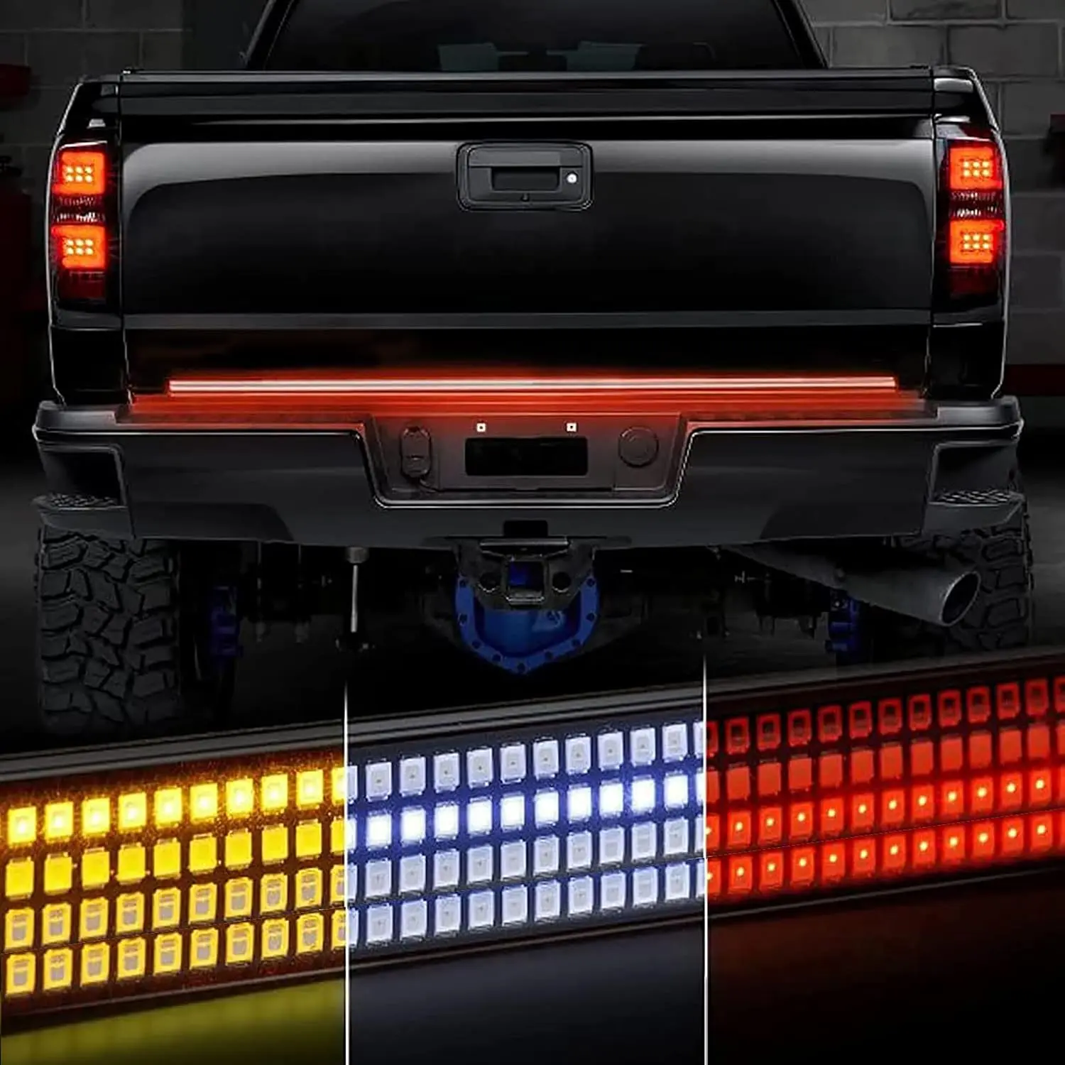60-Inch Quad Row LED Tailgate Light Bar - Silicone Led Tailgate Lights for Trucks, with Multifunctional Running, Brake, Reverse, Amber Turn Signals, Plug-And-Play for Enhanced Night Visibility, Ideal for Father, Husband, Brother