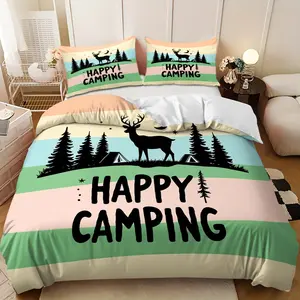 3-piece bedding set - Black and brown deer camp pine pattern down comforter set (1 duvet cover + 2 pillowcases, filling not included) - a soft and comfortable gift for family and friends, suitable for family bedrooms and guest rooms.