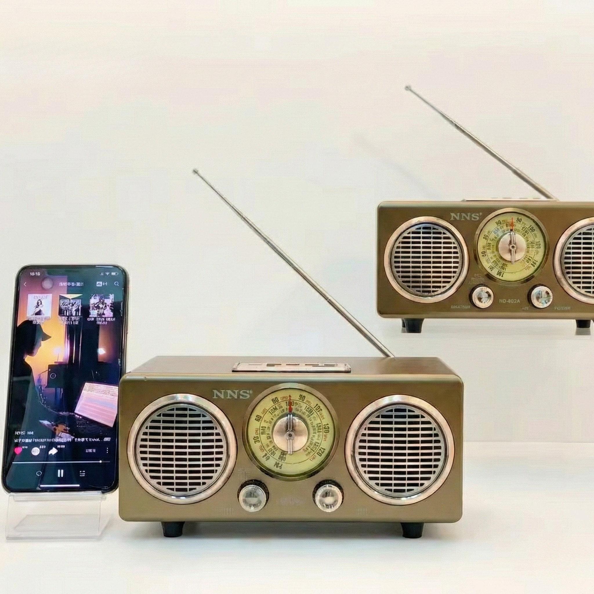 Retro Classic Portable Radio Speaker, AM/FM/SW Multi-Band, Bluetooth 5.3 Wireless, USB/MicroSD/AUX Playback, Dual 10W Stereo Output, Rechargeable Battery, Vintage Desktop Speaker