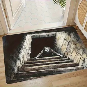 3D Horror Stairwell Flannel Door Mat – Spooky Climber Illusion Design, Creepy Vibe, Non-Slip Indoor/Outdoor Mat for Halloween & Horror Fans