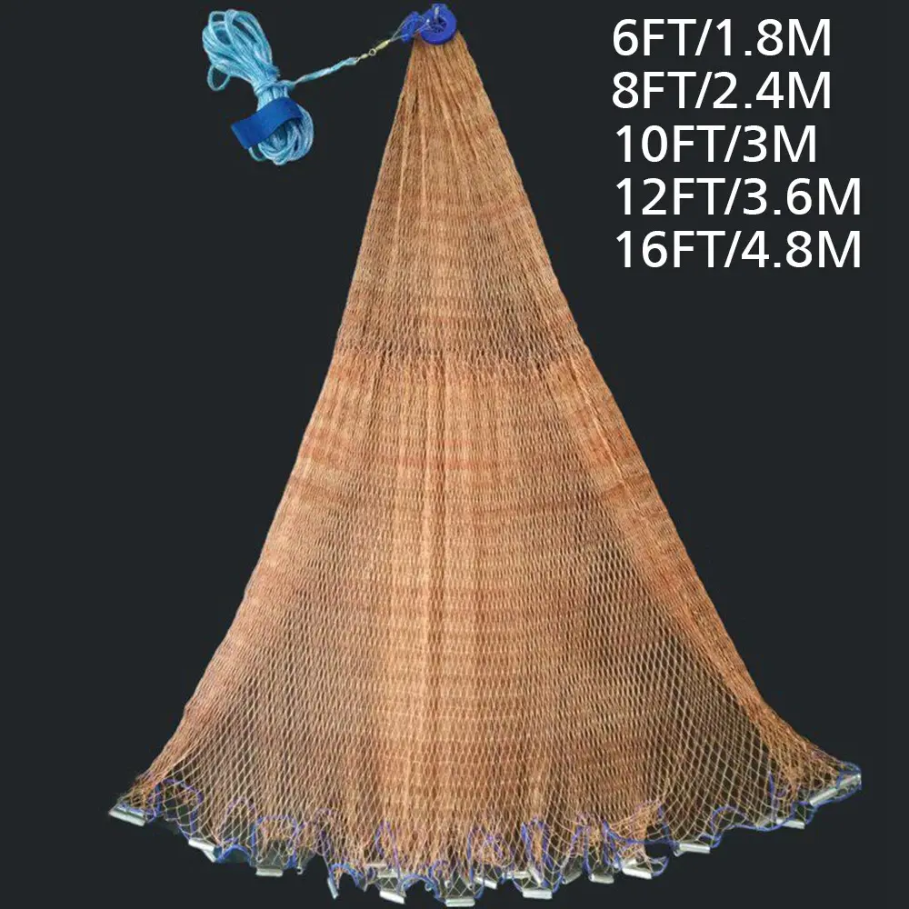 Hand Cast Fishing Net Easy Throw Bait Strong Tire Line Mesh w/ Sinker 8/12/16FT Hand Cast Fishing Net Easy Throw Bait Strong Tire Line Mesh w/ Sinker 8/12/16FT