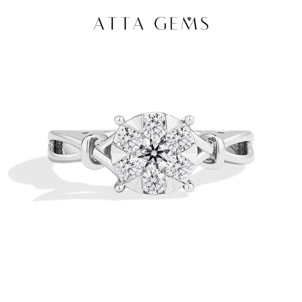 ATTAGEMS Round Cut Synthetic Moissanite Engagement Rings D Color VVS1 925 Sterling SIlver Anniversary Wedding Promise Ring for Women Party Jewelry holiday Gift R284, Moissanite Decorated Ring, Solitaire Engagement Rings