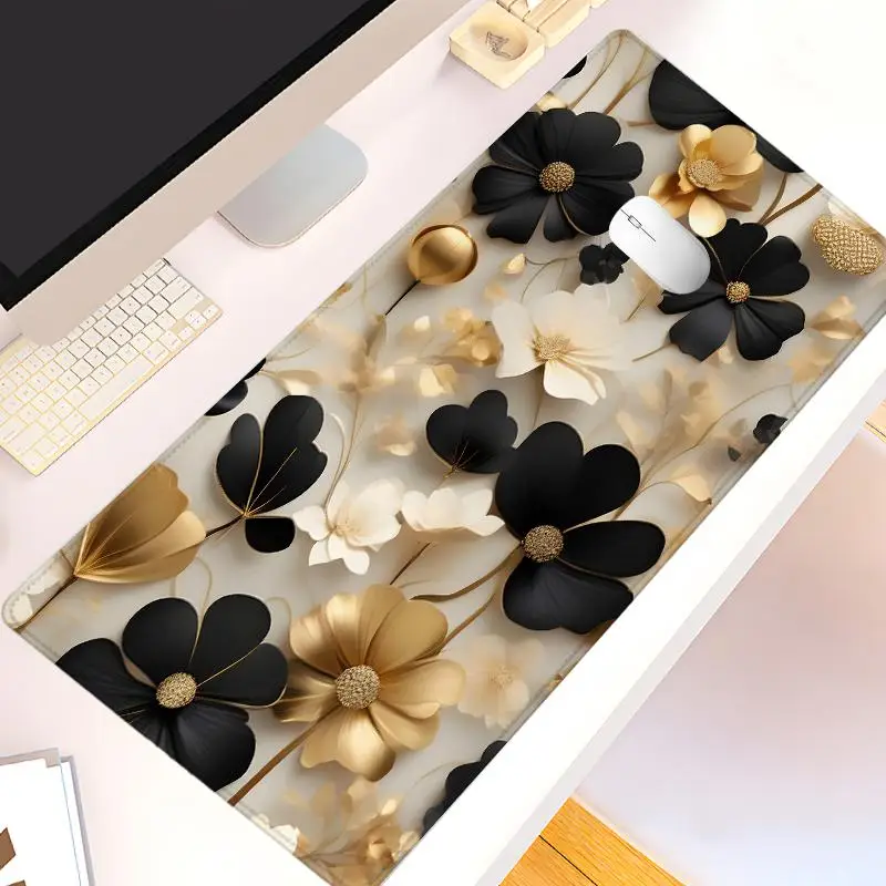 Floral Pattern Mouse Pad, 1 Count Rectangle Gaming Mouse Pad, Non-slip Rubber Base Stitched Edge Desk Pad, Office Desk Keyboard Mouse Mat for Home Gam
