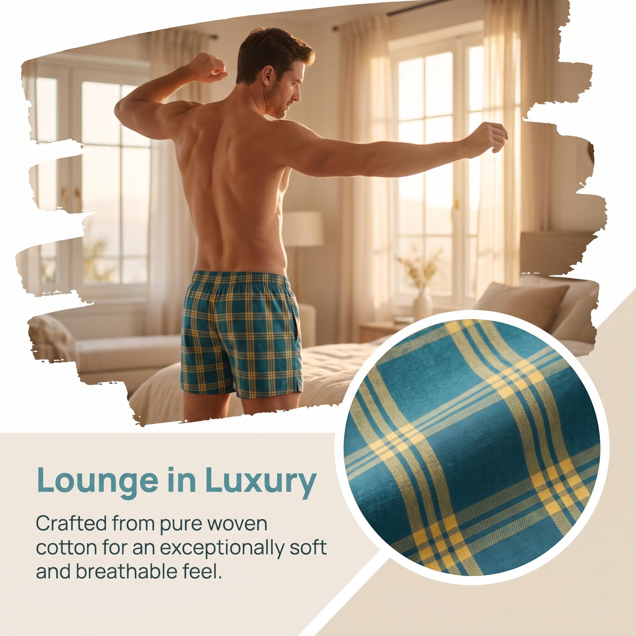 SEOBEAN Men's 3Pack/1Pack 100% Cotton Checked Plaid Boxer Shorts, Soft Loose Casual Breathable Menswear Underwear with Elastic Waist for Sleep, Lounge-220508, Set