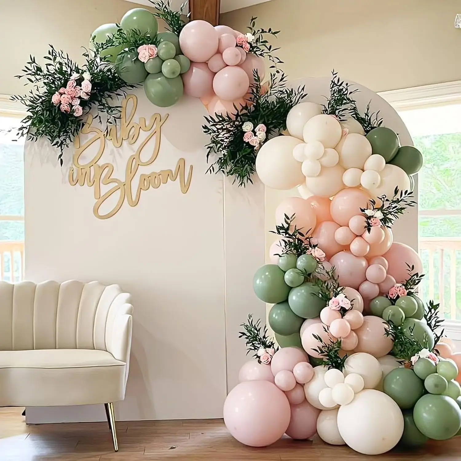 139PCS Boho Balloon Garland Kit – Pastel Sage Green & Soft Pink Balloons for Baby in Bloom Theme, Baby Showers, Birthdays & Boho Party Decorations