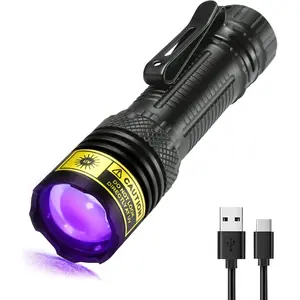 UV Flashlight 395nm Black Light Mini USB Rechargeable Ultraviolet LED Blacklight Woods Lamp  Portable Detector for Pet  Stains, Scorpions,  Curing