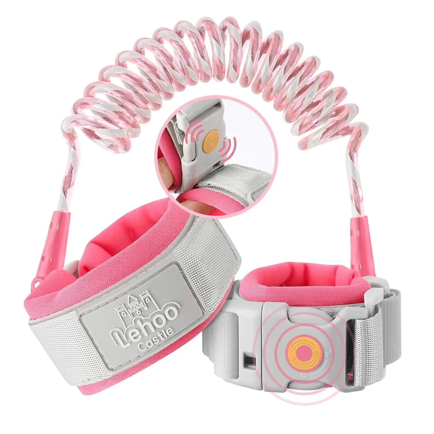 Toddler Safety Wrist Leash with Adjustable Strap, Safety Lock & Reflective Coil, Pink Child Wrist Link