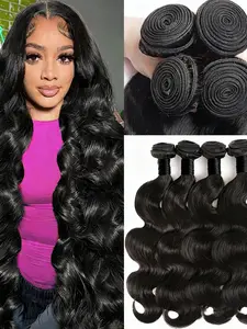 Human Hair Bundles Body Wave 100% Unprocessed Brazilian Virgin Hair, 4 Bundles, Quick Weave, Natural, Human Hair Extensions