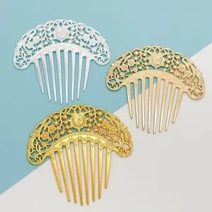 1pc Chinese Hairpin Retro Hair Comb Hanfu Dish Hairpin Hair Ornament Hollow Carved Comb Gold Ornament Metal Comb