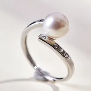 Silver S925 freshwater Pearl Ring for Her, Gold and Silver 2 Color Pearl Jewelry for Women, Adjustable Rings for Women, SR Pearl Ring for Birthday,Everyday Use Women Gift