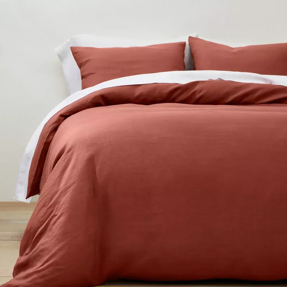 King Linen Duvet & Sham Set Dark Clay - Casaluna: Woven Textile Zipper Closure OEKO-TEX Certified