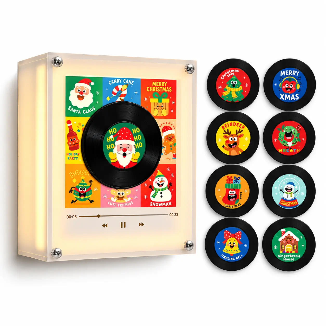 Compact NFC-Enabled Mini Vinyl Records Music Box - Personalized with 9 Mini Vinyl Discs, Custom Photo & Song, Rotating Light Effect, Birthday Holiday Gift for Home Decor & Home Supplies Use, Mini Vinyl Records Music Boxes