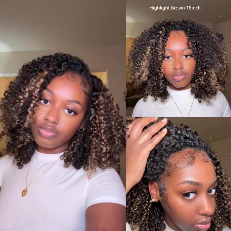 【Wear Go Half Wig】 ISEE HAIR Wear Go Half Wig Highlight Brown & Ombre Brown Kinky Curly Draw-strings InvisiFit Strap Flip Over Wig Adjustable Fit#TikTokShopHolidayHaul