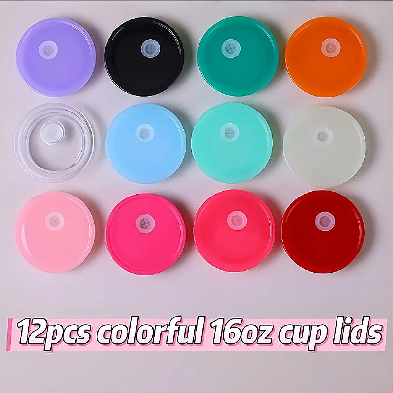 12pcs colorful sealed anti-fall and leak-proof 16oz cup lids Drinkware Lid Reusable Lids