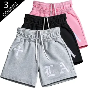 3-Pack Y2K Cross Print Athletic Shorts Unisex High-Waist Drawstring Street Style Shorts Summer Casual Fitness Shorts