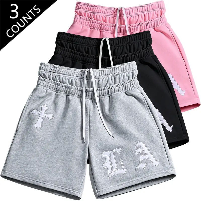Men's High-Waisted Cross Print Polyester Shorts - Unisex Adjustable Strap Drawstring Track Shorts for Summer Casual Fitness, Gym-to-Street Sporty Chic Clothing
