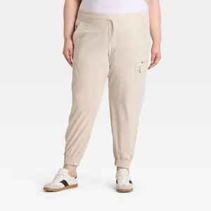 Women's Active Light Mid-Rise Cargo Jogger Pants - All In Motion Light Beige 3X
