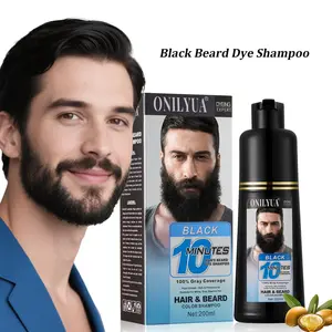 Men's 3-in-1 Black Beard & Hair Dye Shampoo, Instant Grey Darkening Beard Color Shampoo in 10 Minutes, Simpler Gray Reducing Mustache & Beard Dye for Men, with Plant Extract for Healthy Facial Hair