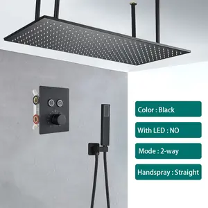 Ceiling  Shower Faucet Big Rainfall LED Shower Head Concealed Shower System Black Embedded Shower
