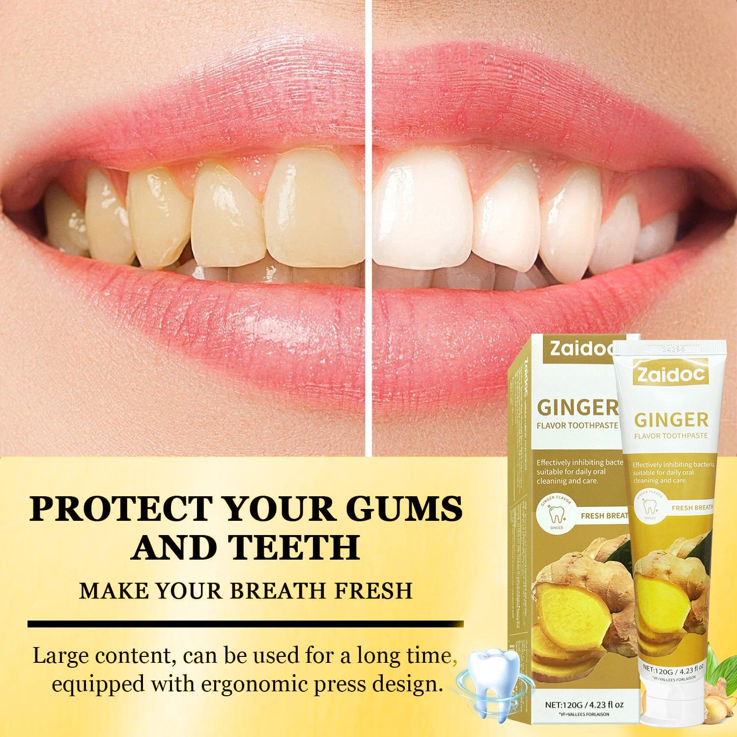 Zaidoc Ginger Toothpaste | Remove Stains, Repair Gums, Freshen Breath, Fluoride-Free, Safe for Sensitive Teeth 120g