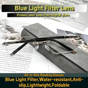 Fashion Anti-Blue Presbyopic Glasses Frameless Anti-Blue Light Reading Glasses with CrispVision Technology Non-Slip Silicone Nose Pads for Unisex Comfort