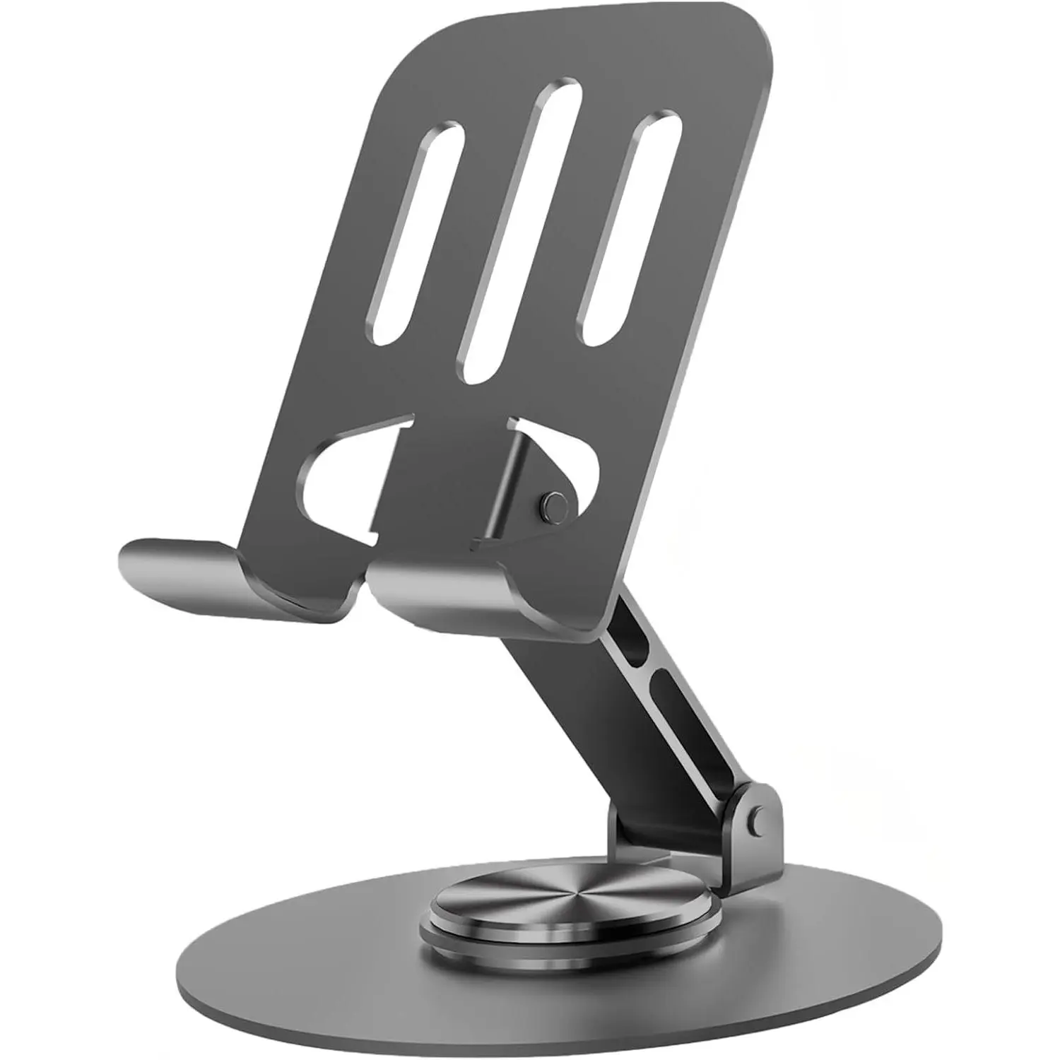Universal Metal Cell Phone Stand, Multi-Angel Adjustable 360? Rotation Non-Slip Metal Phone Stand Compatible with  16 Pro Max and  Smartphones (Grey)