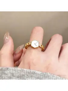 Minimalist Ins Style Watch Ring with Static Pointer, Adjustable Open Band, Preppy Aesthetic Fashion Jewelry, Unisex Trendy Accessories for Daily Party Wear for Men and Women