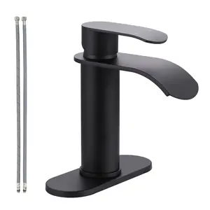 WOWOW Vintage Laminar Flow Waterfall Matte Black Single-Handle Bathroom Faucet - 1-Hole or 3-Hole Compatibility, Stainless Steel Vanity Faucet with Popup Drain, Easy Installation, Laminar Flow Faucet