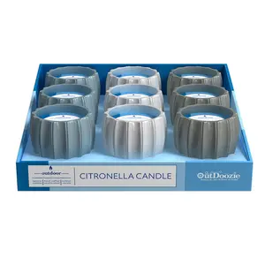 Outdoozie 8048434 4 in. Ceramic Contour Citronella Candle, Assorted Color - Pack of 9
