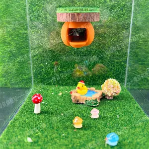 Resin Pumpkin Jumping Spider Hideout Set: Magnetic Scenery Platform + Faux Moss| Reptile Tank Decor（Acrylic case not included）