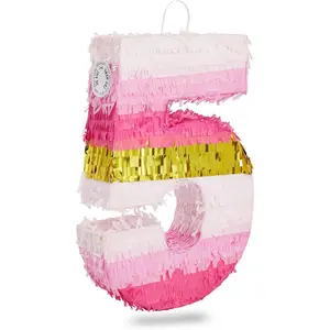 Pink and Gold Foil Small Number 5 Pinata for Girls 5th Birthday Party Decorations, 16.5 x 11.6 x 3 In